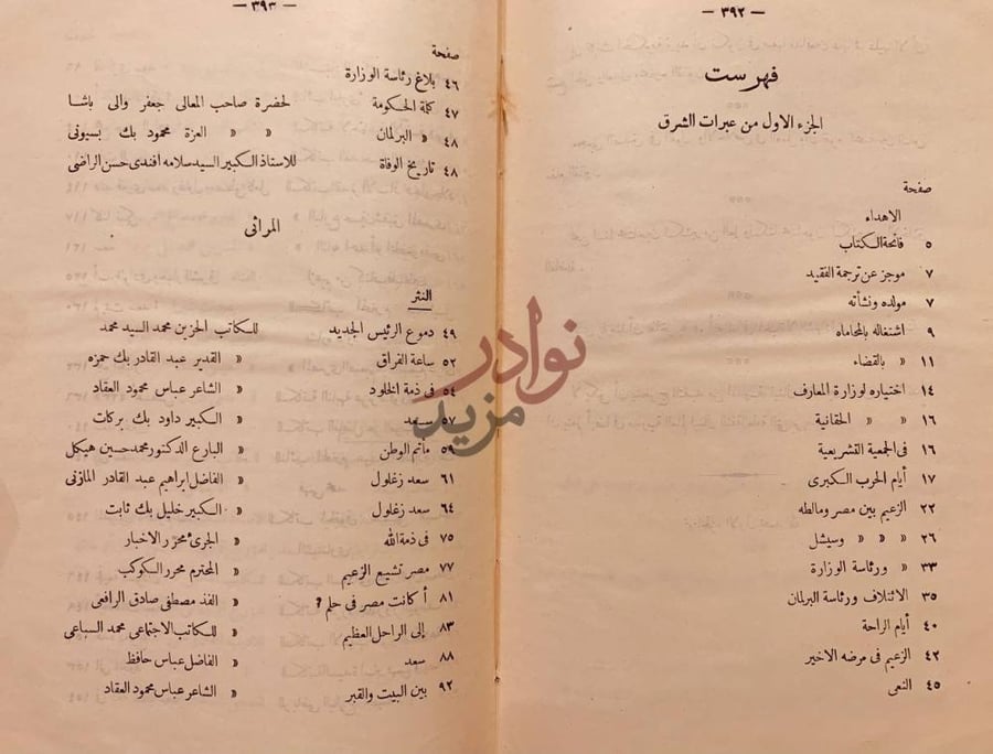 فهرس كتاب عبرات الشرق على الزعيم المغفور له سعد زغلول باشا