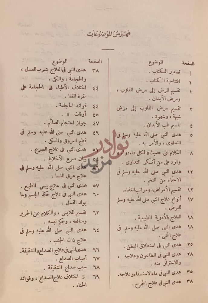 فهرس كتاب الطب النبوي فهرس الموضوعات