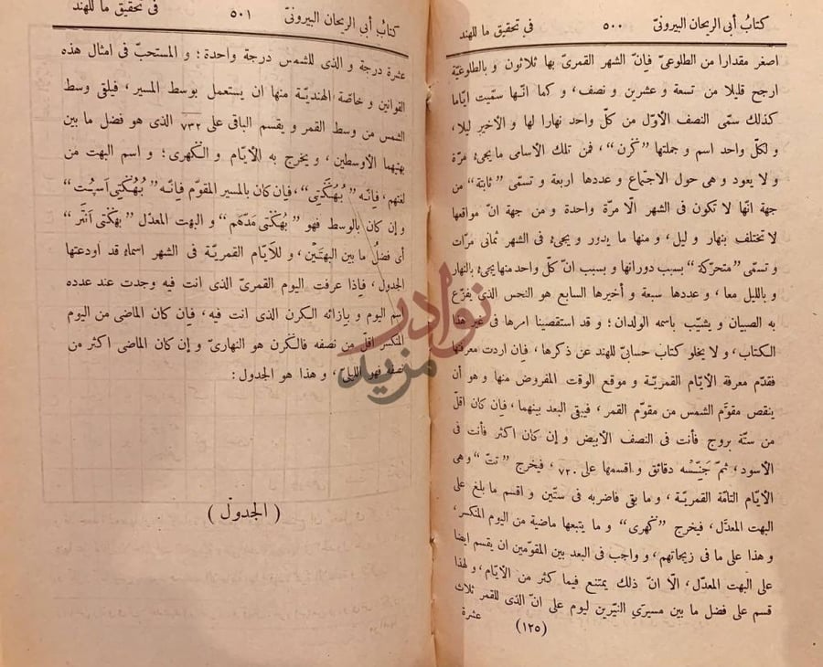 صفحة داخلية كتاب في تحقيق ما للهند من مقولة مقبولة في العقل