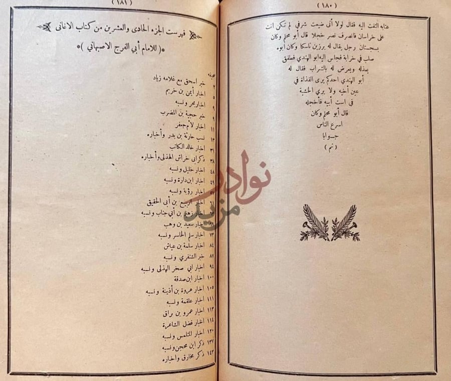 فهرس كتاب الاغاني فهرست الجزء الحادي