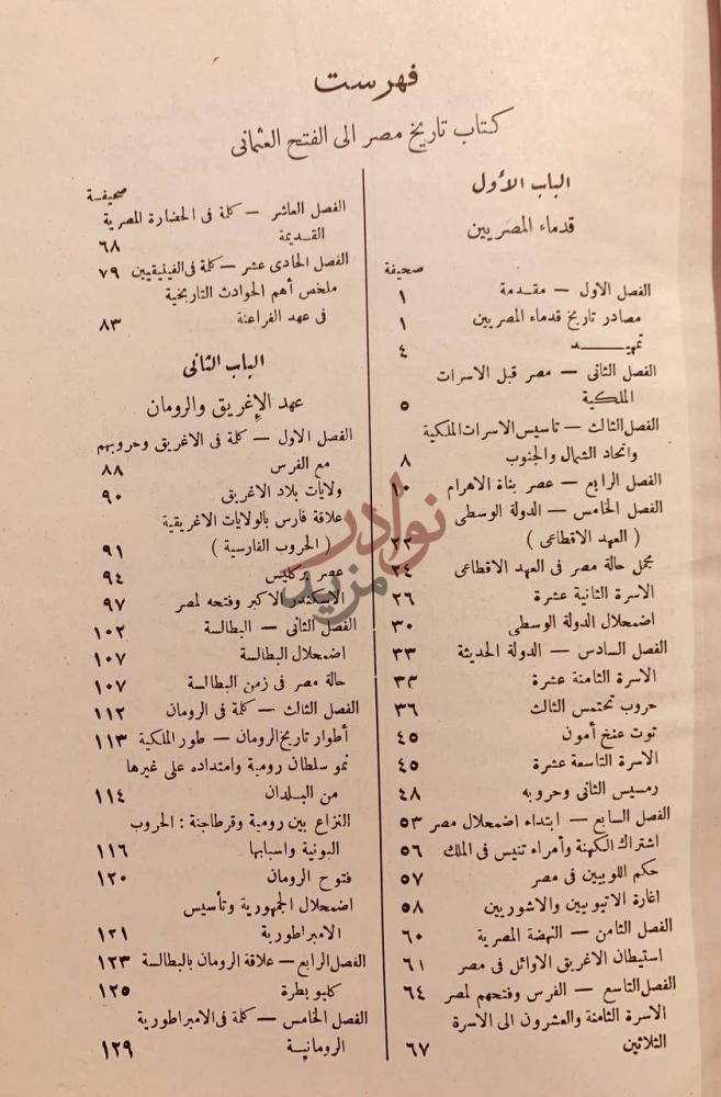 فهرس كتاب تاريخ مصر الى الفتح العثماني فهرست