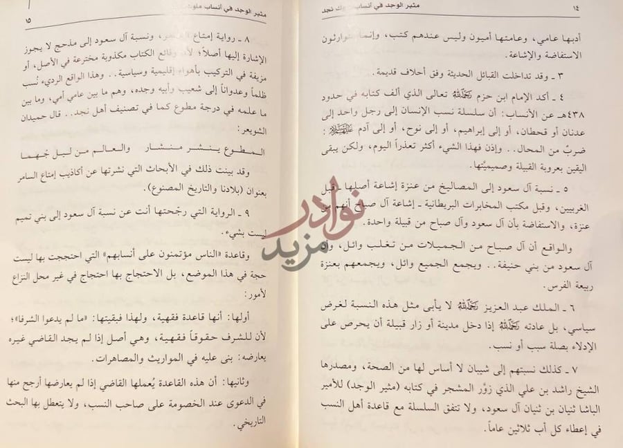صفحة داخلية كتاب مثير الوجد في انساب ملوك نجد
