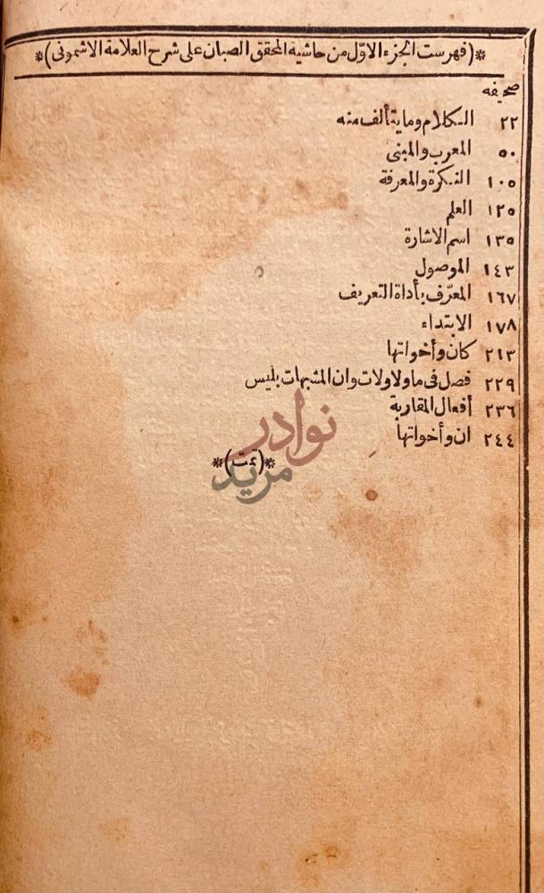 فهرس كتاب حاشية الصبان على شرح الاشموني على الفية ابن مالك