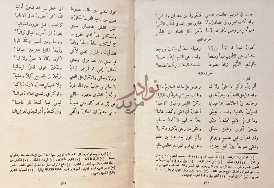 صفحة داخلية كتاب ديوان ابي تمام حروف العين الياء