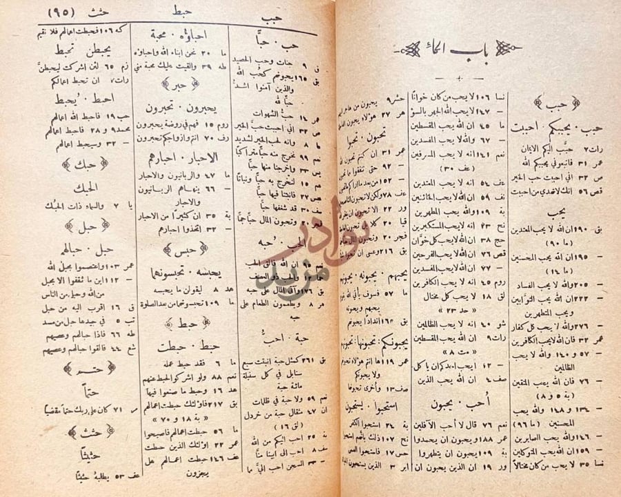 صفحة داخلية كتاب فتح الرحمن لطالب ايات القران باب الحاء