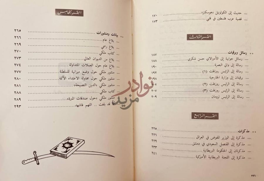 فهرس كتاب المصحف والسيف خطابات وكلمات ومذكرات الملك