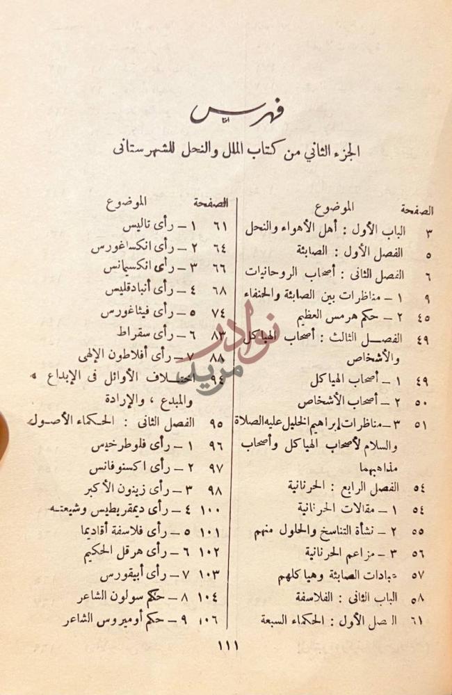 فهرس كتاب الملل والنحل فهرس