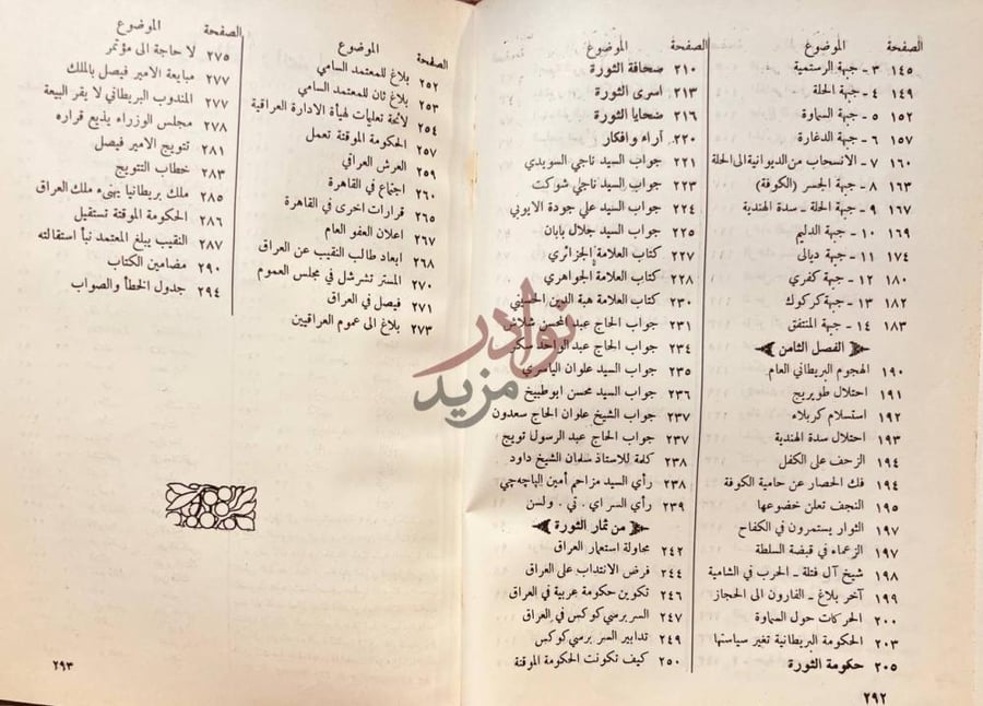 فهرس كتاب الثورة العراقية الكبرى استكمال جدول الفهرس