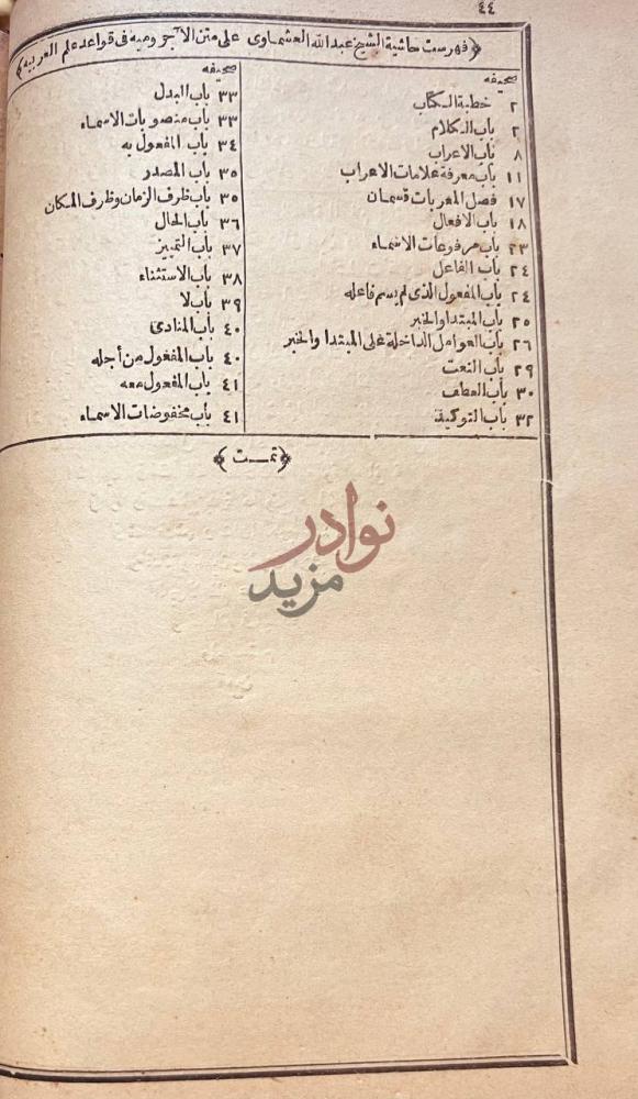 فهرس كتاب حاشية العشماوي على متن الاجروميه في قواعد العربية