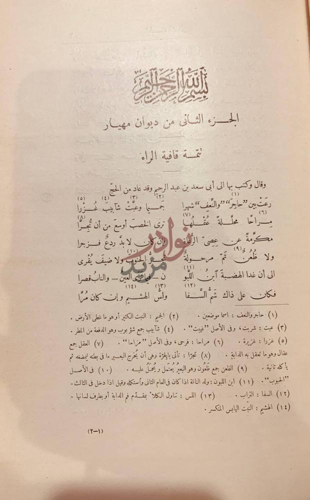 صفحة داخلية كتاب ديوان مهيار الديلمي نغمة قافية الراء