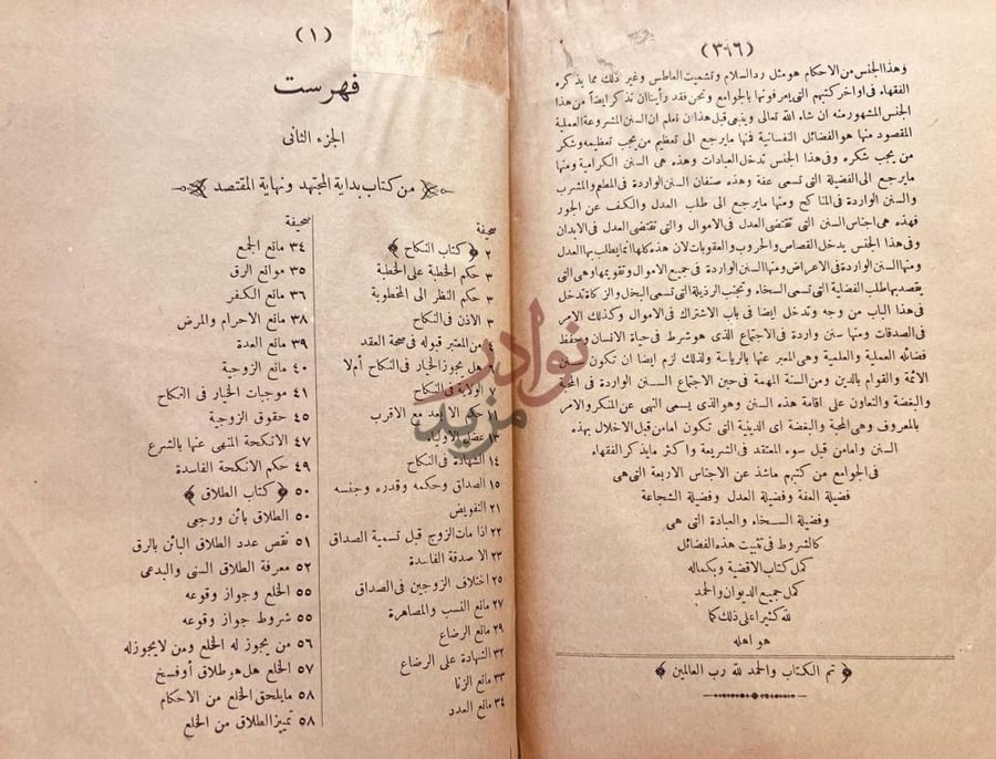 فهرس كتاب بداية المجتهد ونهاية المقتصد فهرست الجزء الثانى