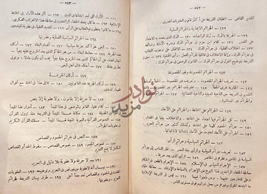 فهرس كتاب الجريمة والعقوبة في الفقه الاسلامى