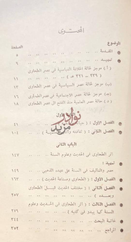 فهرس كتاب ابوجعفر الطحاوي واثره في الحديث المحتوى