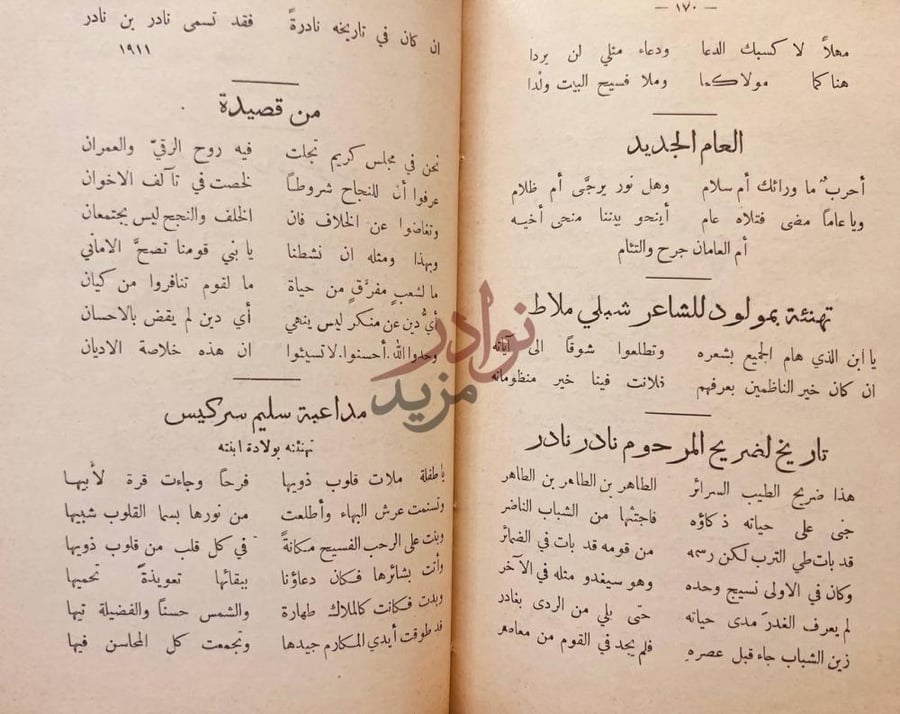 صفحة داخلية كتاب ديوان طانيوس عبده العام الجديد