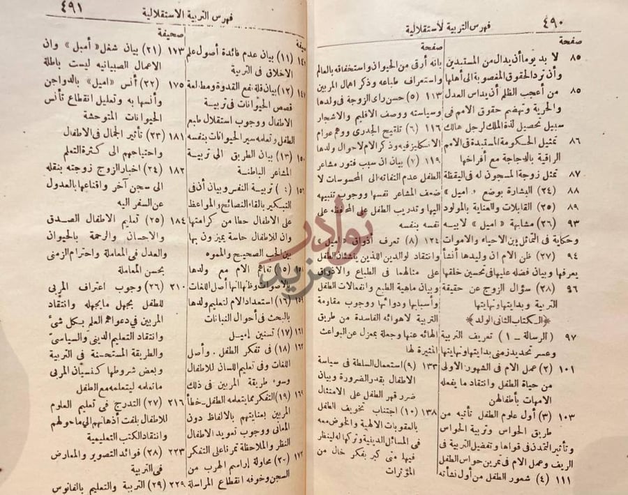 فهرس كتاب التربية الاستقلالية او اميل القرن التاسع عشر