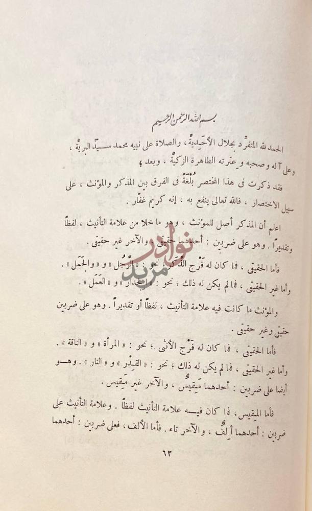 صفحة داخلية كتاب البلغة في الفرق بين المذكر والمؤنث