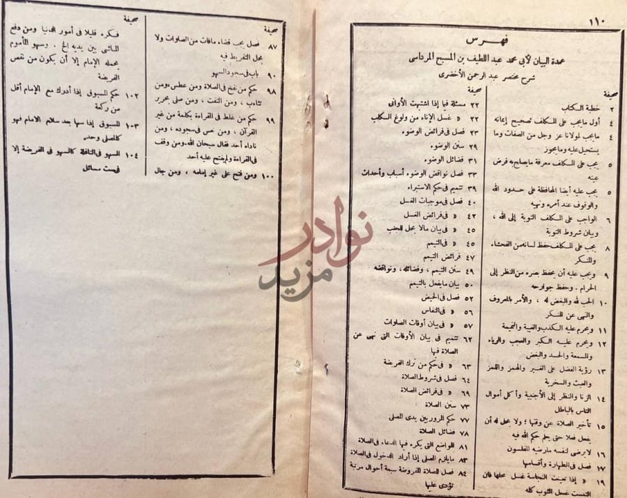 فهرس كتاب عمدة البيان في معرفة فروض الاعيان فهرس