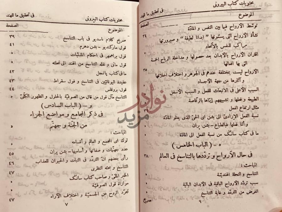 فهرس كتاب تحقيق ماللهند من مقولة مقبولة في العقل او مردولة