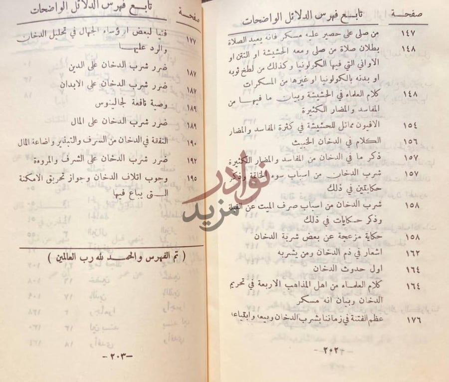 فهرس كتاب الدلائل الواضحات على تحريم المسكرات والمفترات