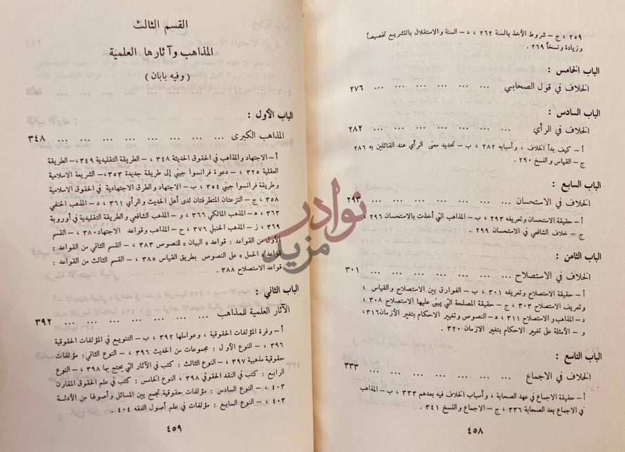 فهرس كتاب المدخل الى علم اصول الفقه القسم الثالث المذاهب