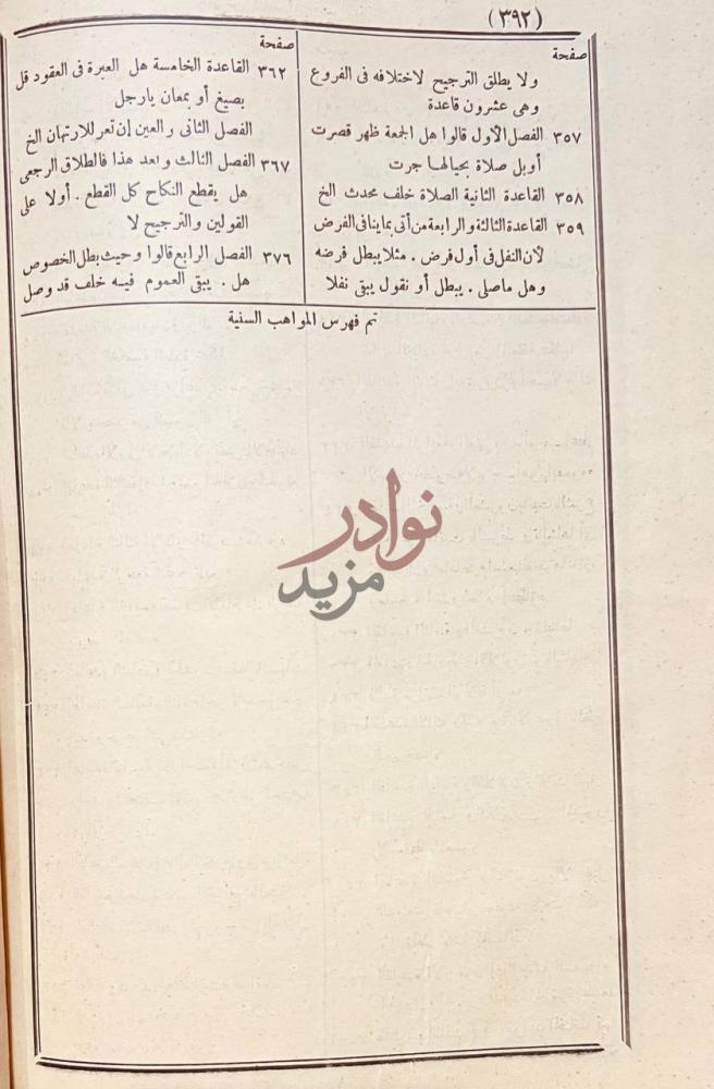 فهرس كتاب الاشباه والنظائر في الفروع تم فهرس المواهب