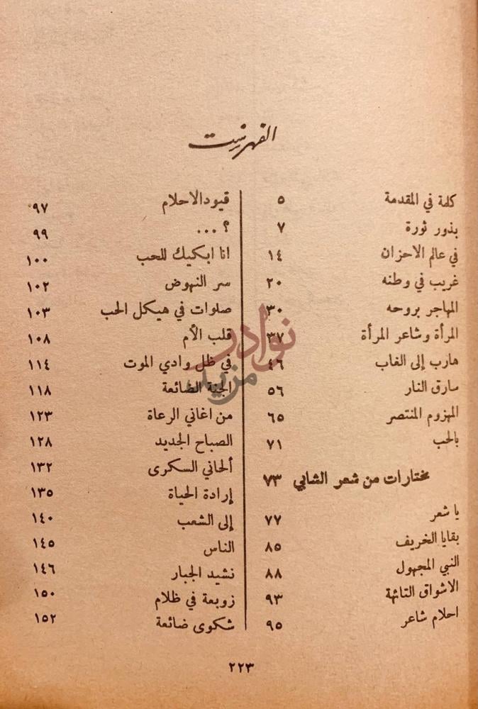 فهرس كتاب ابوالقاسم الشابي شاعر الحب والثورة الفهرست