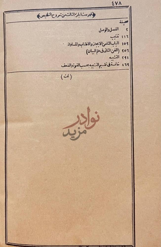 فهرس كتاب مختصر التفتازاني على تلخيص المفتاح