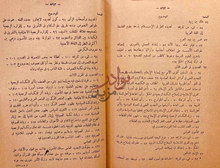 فهرس كتاب المجددون في الاسلام من القرن الأول إلى الرابع عشر