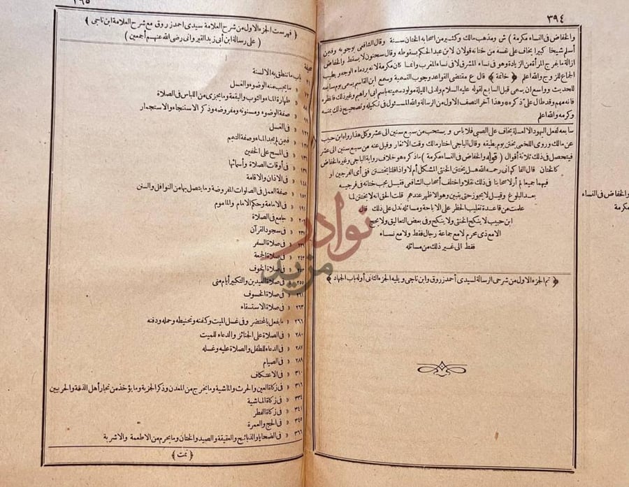 فهرس كتاب شرح زروق مع شرح عيسي التنوخي على متن الرسالة