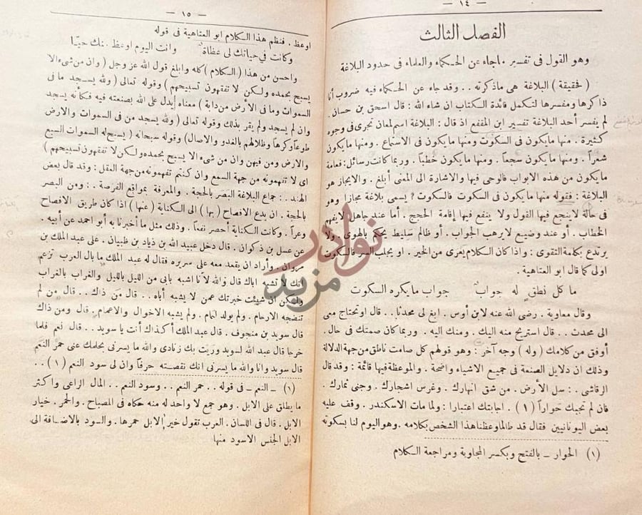 صفحة داخلية كتاب الصناعتين الكتابة والشعر الفصل الثالث