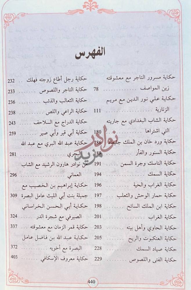 كشاف كتاب الف ليلة وليلة الفهرس