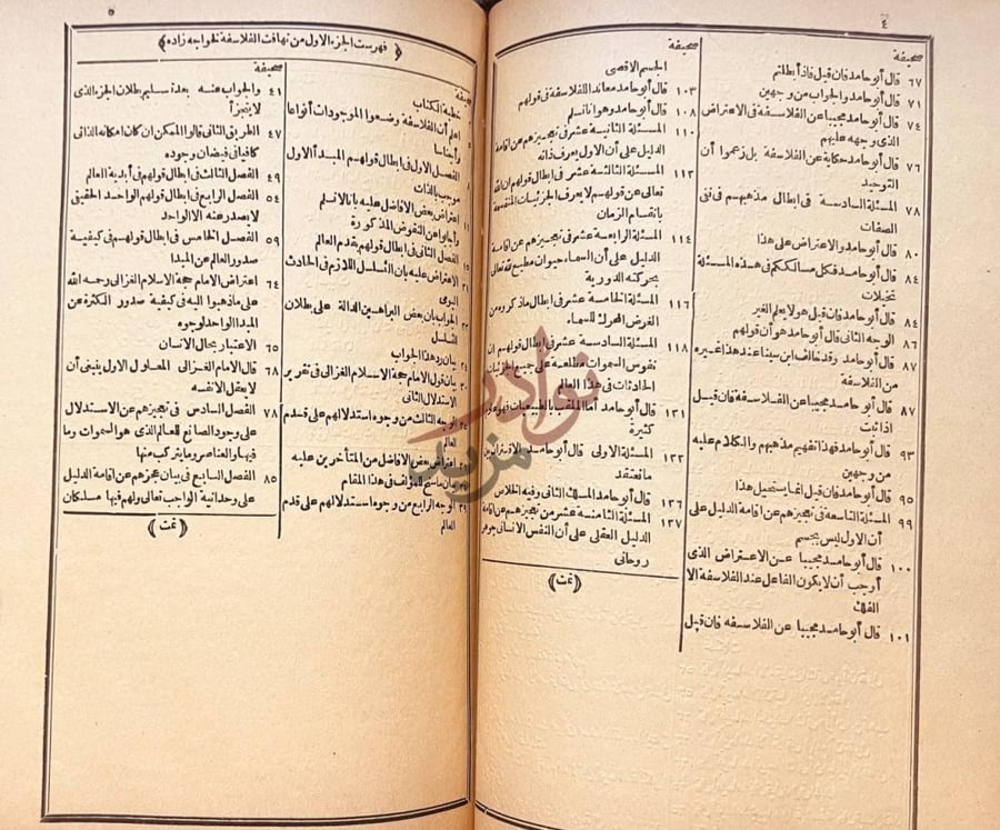 فهرس كتاب تهافت الفلاسفة فهرس الجزء الأول