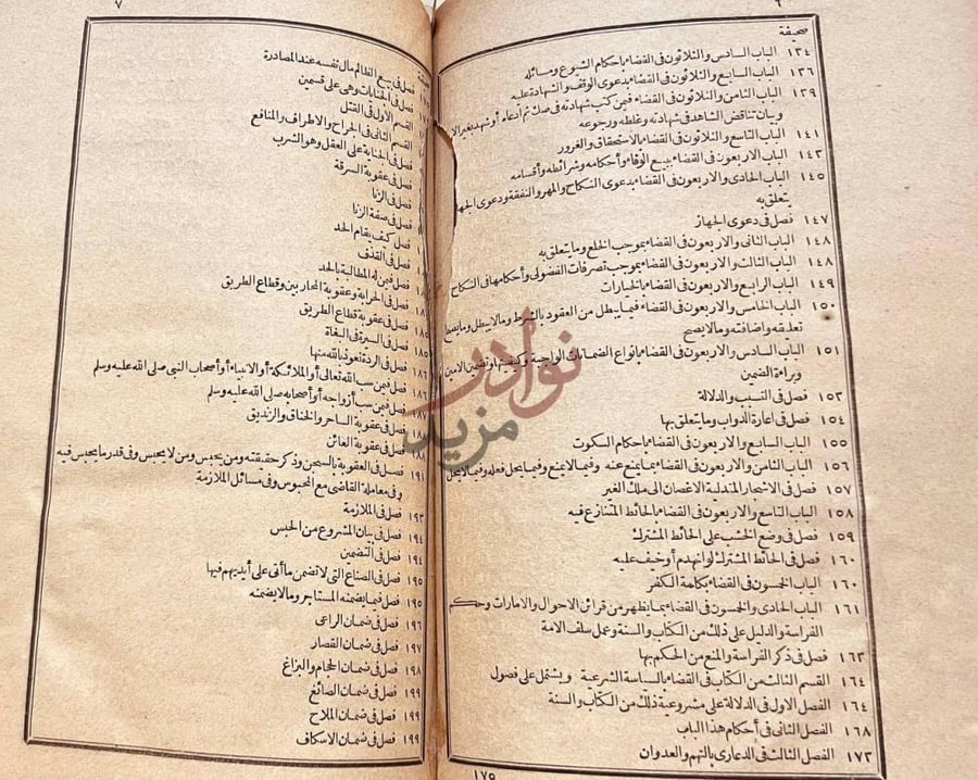 فهرس كتاب معين الحكام فيما يتردد بين الخصمين من الاحكام