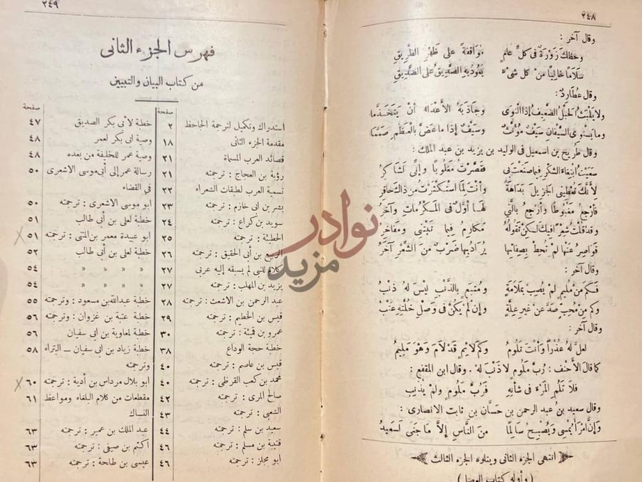 فهرس كتاب البيان والتبيين فهرس الجزء الثاني