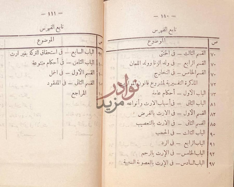فهرس كتاب الجامع في احكام المواريث تابع الفهرس