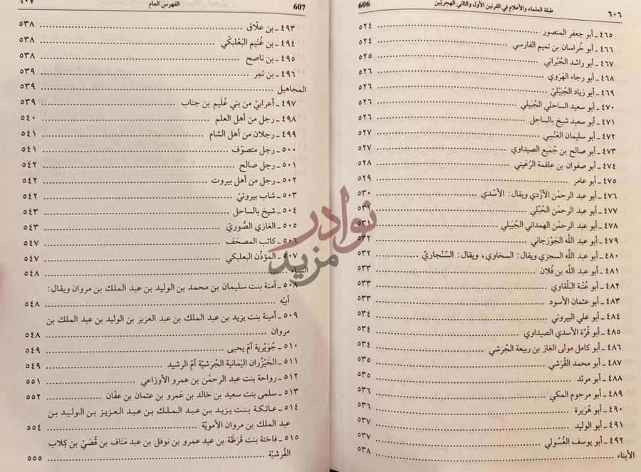 فهرس كتاب طبقة التابعين وتابعي التابعين في القرنين الاول