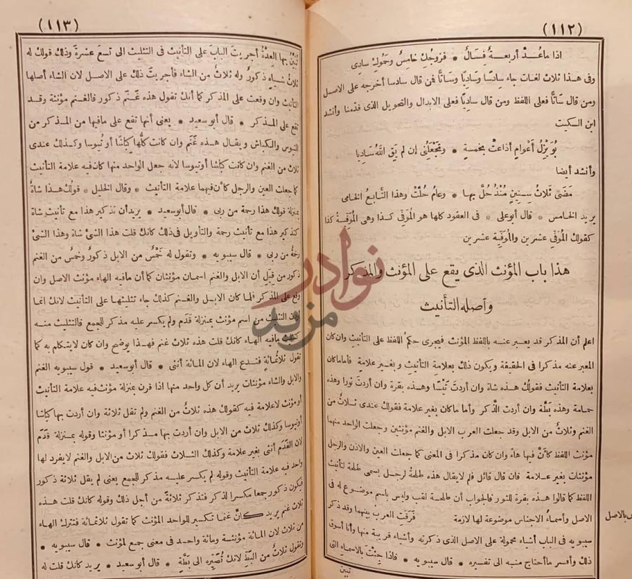 صفحة داخلية كتاب المخصص هذا باب المؤنث