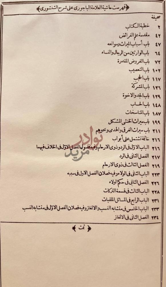 فهرس كتاب حاشية الباجوري علي شرح الشنشوري على متن الرحبية