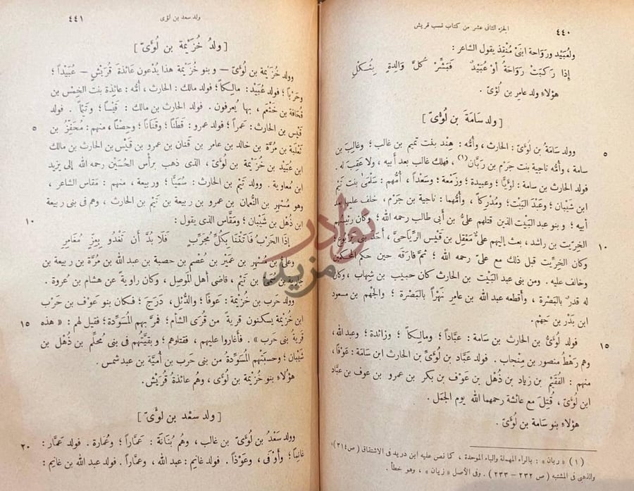 صفحة داخلية كتاب نسب قريش ولد خزاعة بن لؤي