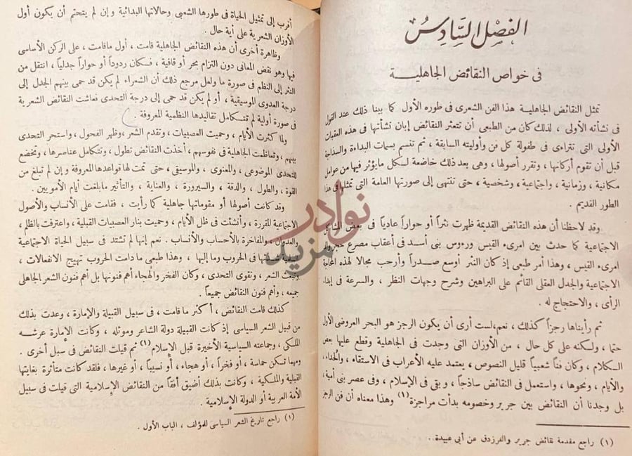 صفحة داخلية كتاب تاريخ النقائض في الشعر العربى الفصل السادس
