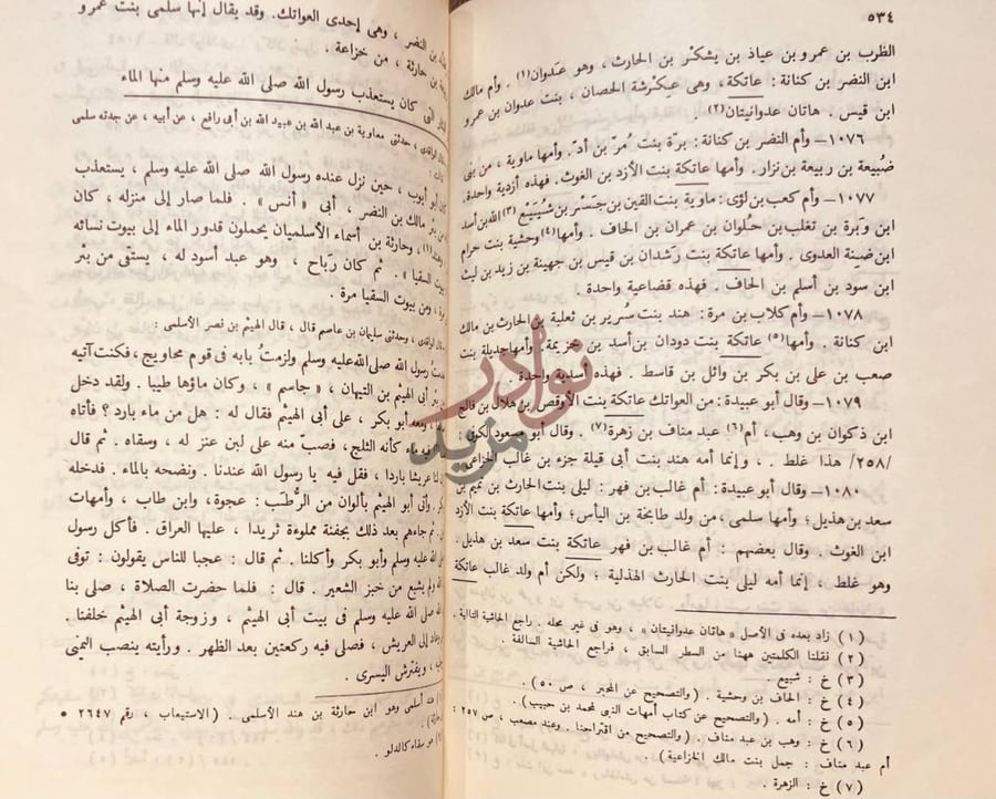 صفحة داخلية كتاب انساب الاشراف ابن النضر بن كنانة