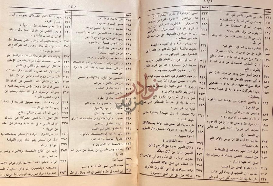 فهرس كتاب فتح المجيد شرح كتاب التوحيد استكمال جدول