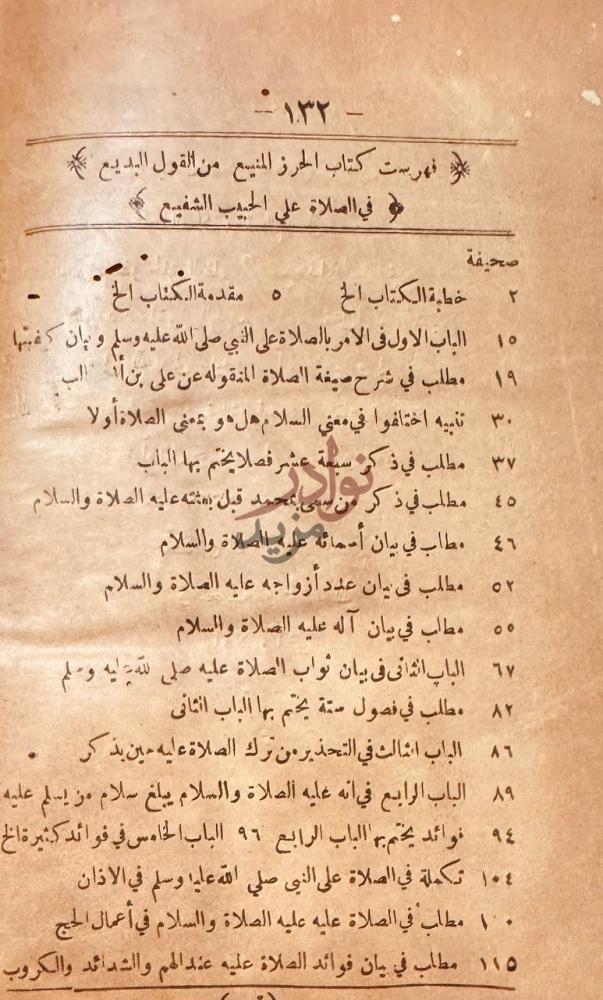 فهرس كتاب الحرز المنيع من القول البديع في الصلاة علي الحبيب