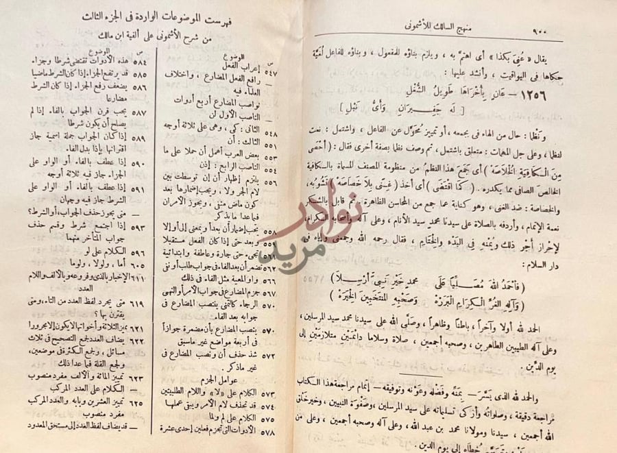 فهرس كتاب شرح الاشموني على الفية ابن مالك او منهج السالك