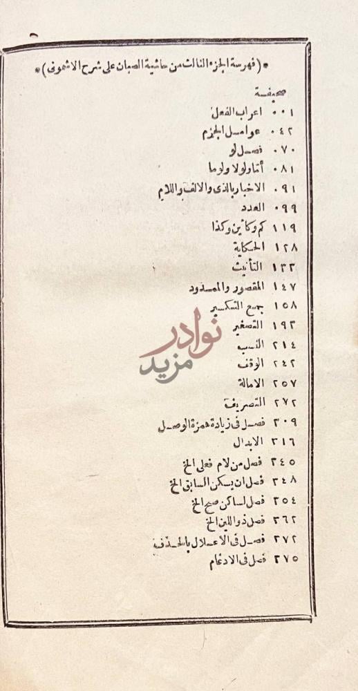 فهرس كتاب حاشية الصبان على شرح الاشموني على الفية ابن مالك