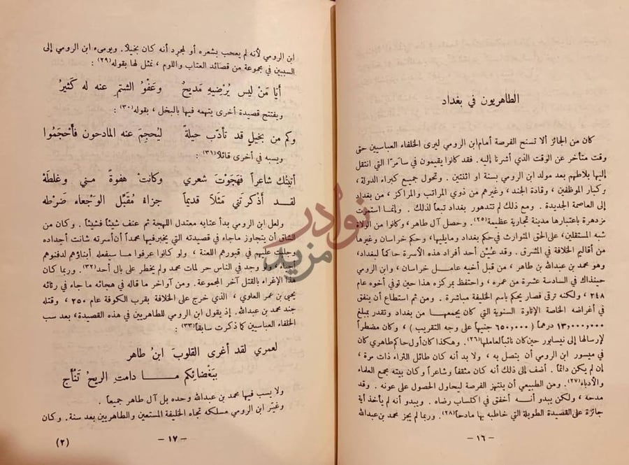 صفحة داخلية كتاب ابن الرومي حياته وشعره الطاهريون في بغداد