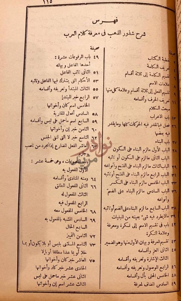 فهرس كتاب شرح شذور الذهب في معرفة كلام العرب