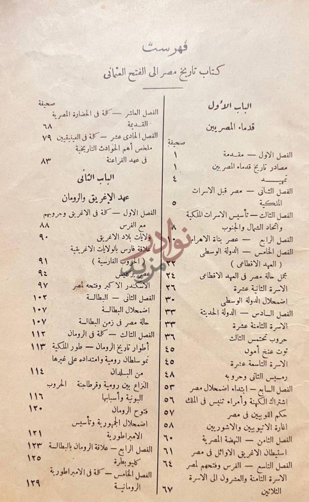 فهرس كتاب تاريخ مصر الى الفتح العثماني فهرست