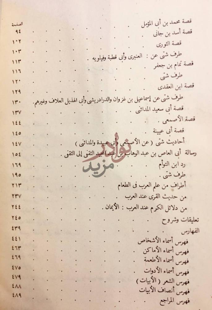 فهرس كتاب البخلاء جزء من فهرس