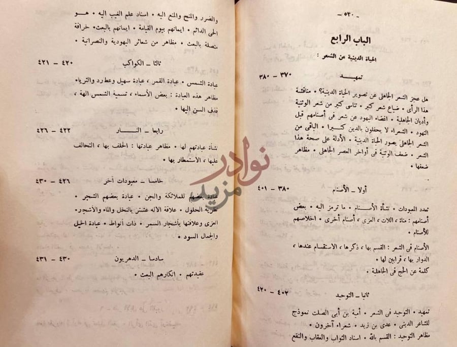 فهرس كتاب الحياة العربية من الشعر الجاهلي الباب الرابع